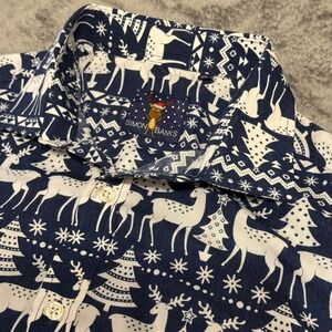 Simon‎ Banks Christmas Reindeer Tree Print Long Sleeve Button Down Shirt Sz M